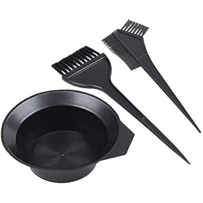 SOLDOUT™ 3 PCS Hair Dye Colouring Brush Comb Black Plastic Mixing Bowl Barber Salon Tint Hairdressing Brush Kit (Black, Pack of 3)